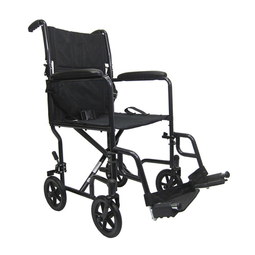Karman LT-2019 19 inch Seat 19 lbs. Lightweight Transport Chair with Removable Footrest in Black